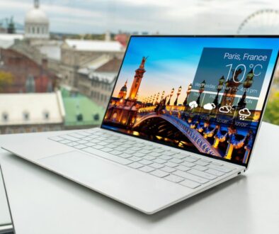 laptop on white table