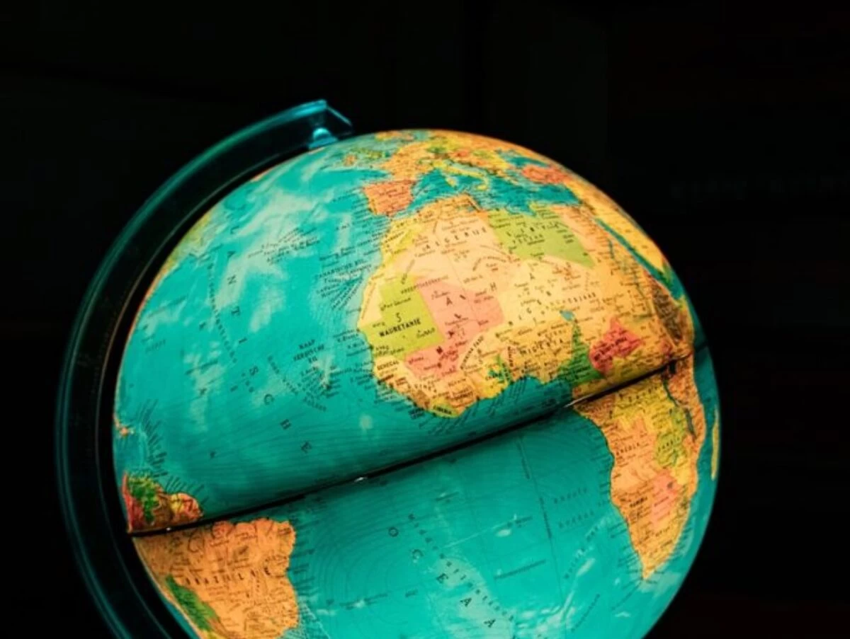 blue and brown desk globe