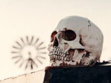 white skull on black concrete wall