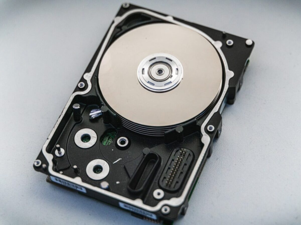 silver and black hard disk drive