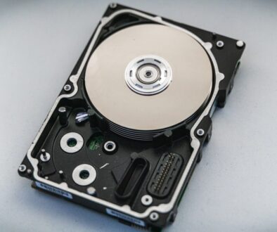 silver and black hard disk drive
