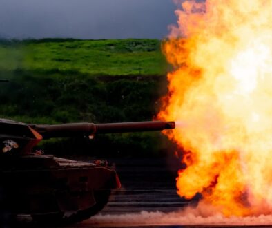 battle tank blowing fire