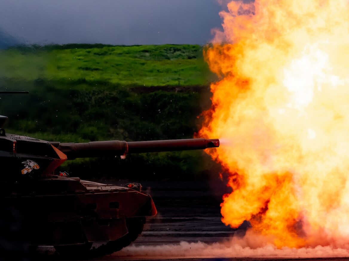 battle tank blowing fire