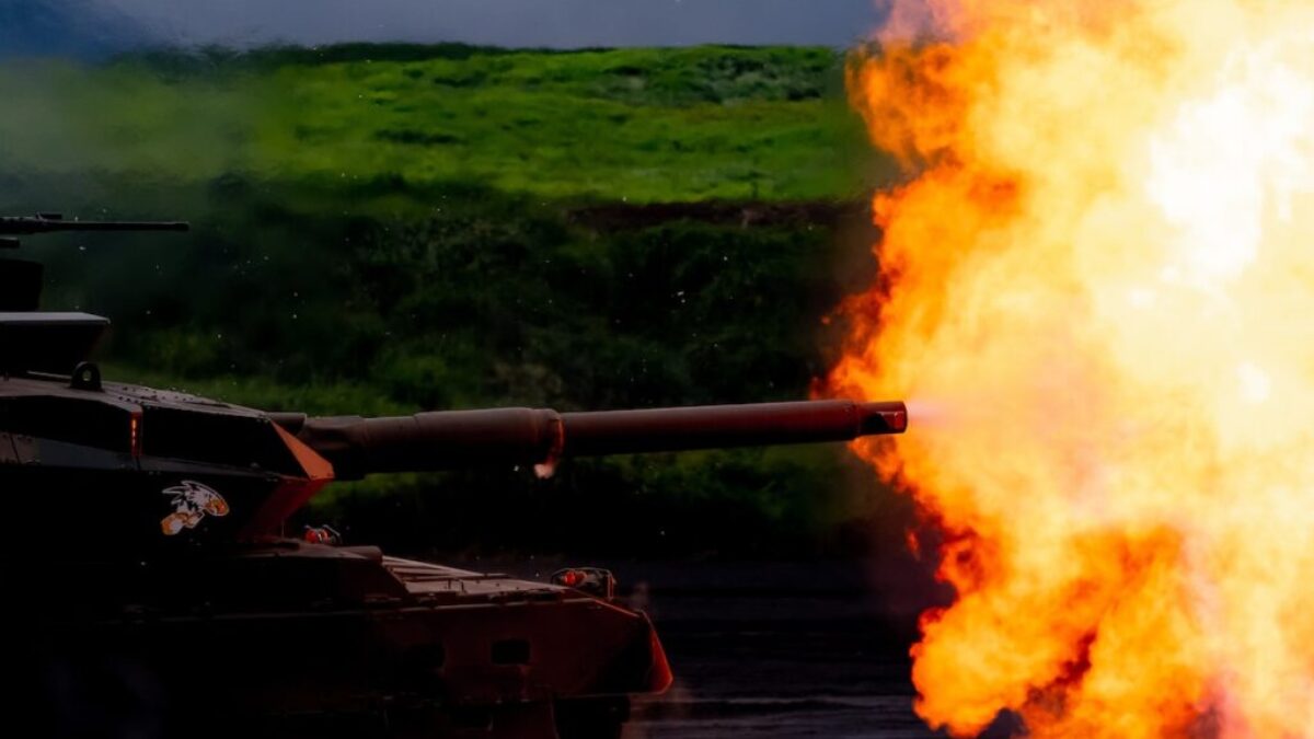 battle tank blowing fire