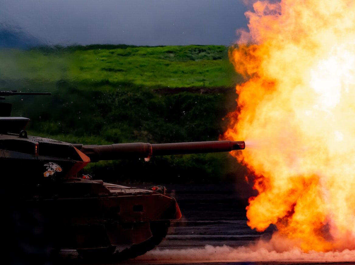 battle tank blowing fire