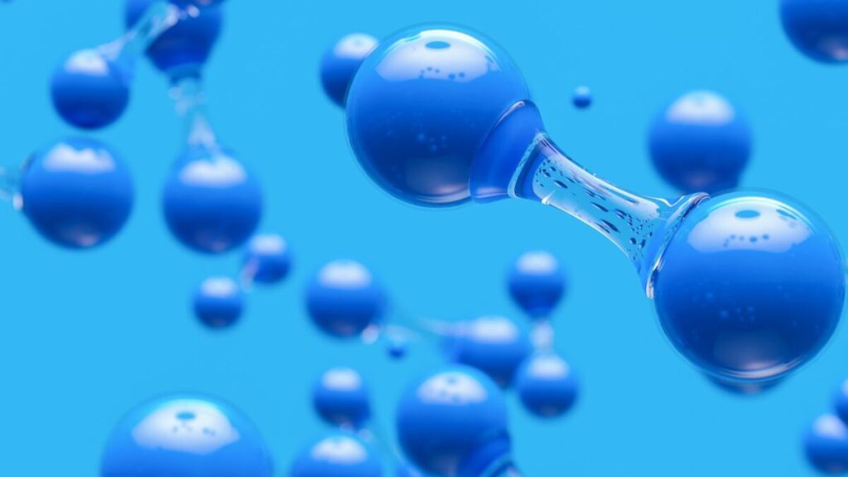 Hydrogen Molecules Against Blue Background