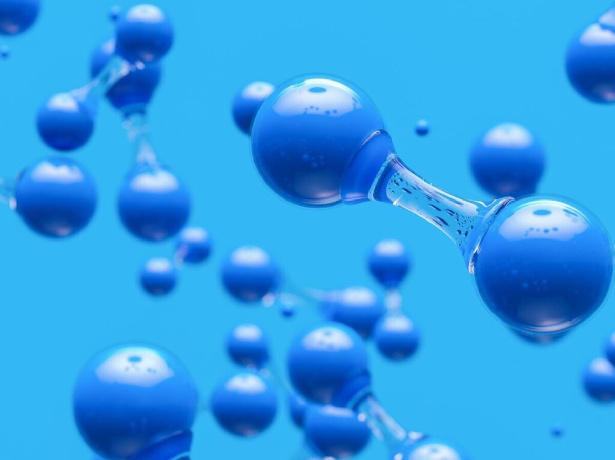 Hydrogen Molecules Against Blue Background