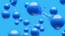 Hydrogen Molecules Against Blue Background
