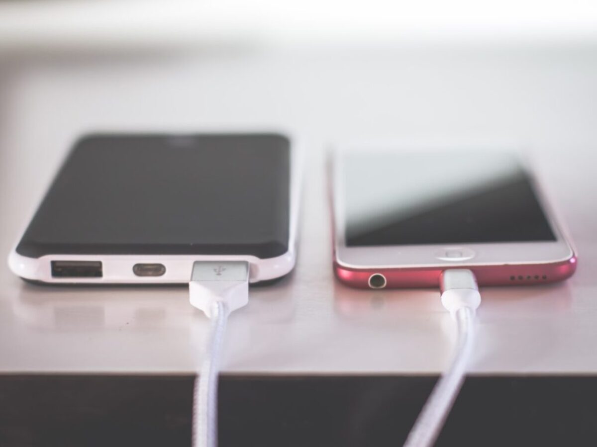 two phones on white table