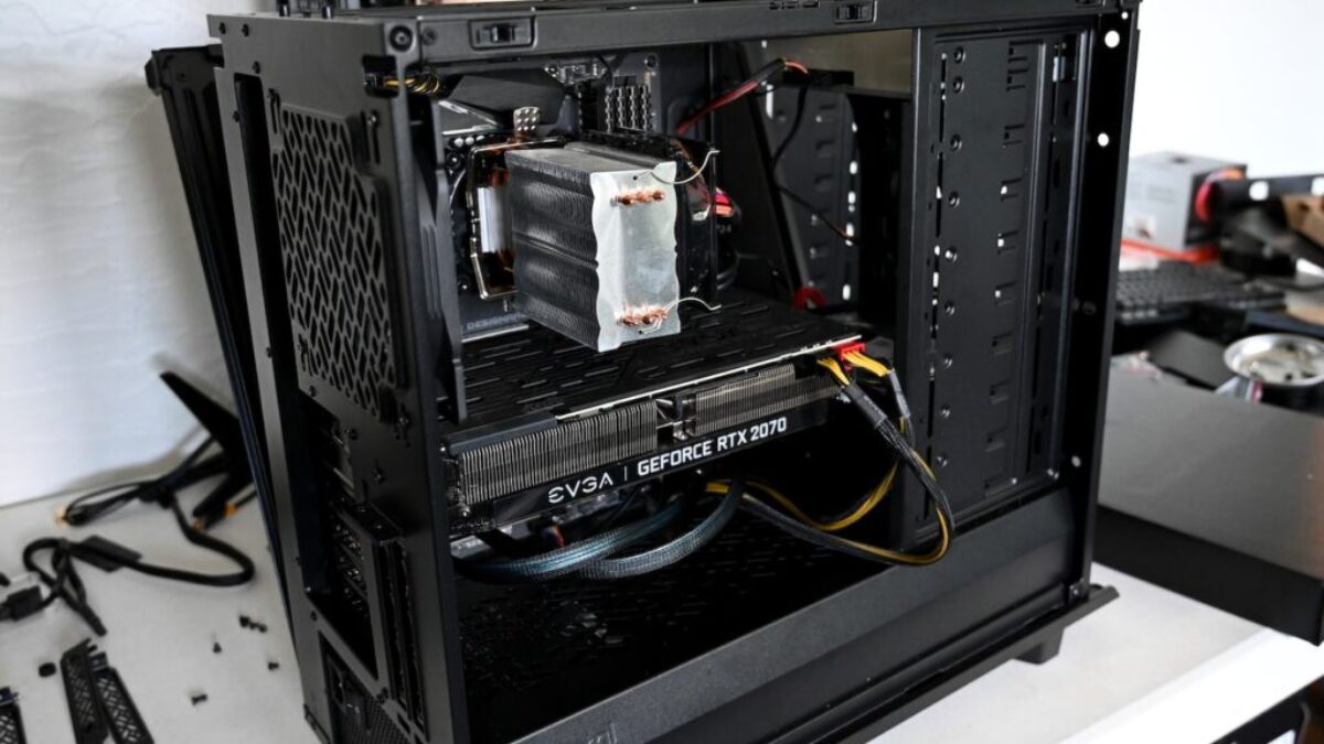 black computer tower on white table
