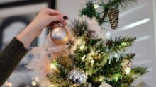 Person Holding Beige Bauble Near Christmas Tree