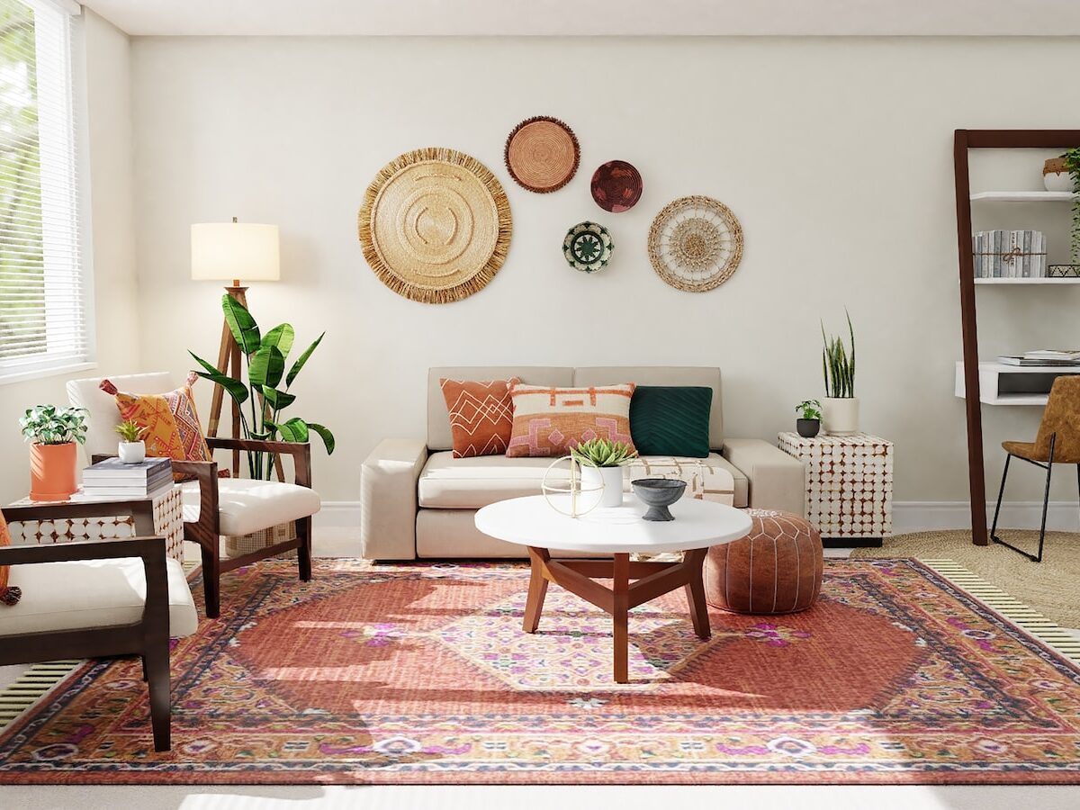 white and brown living room set