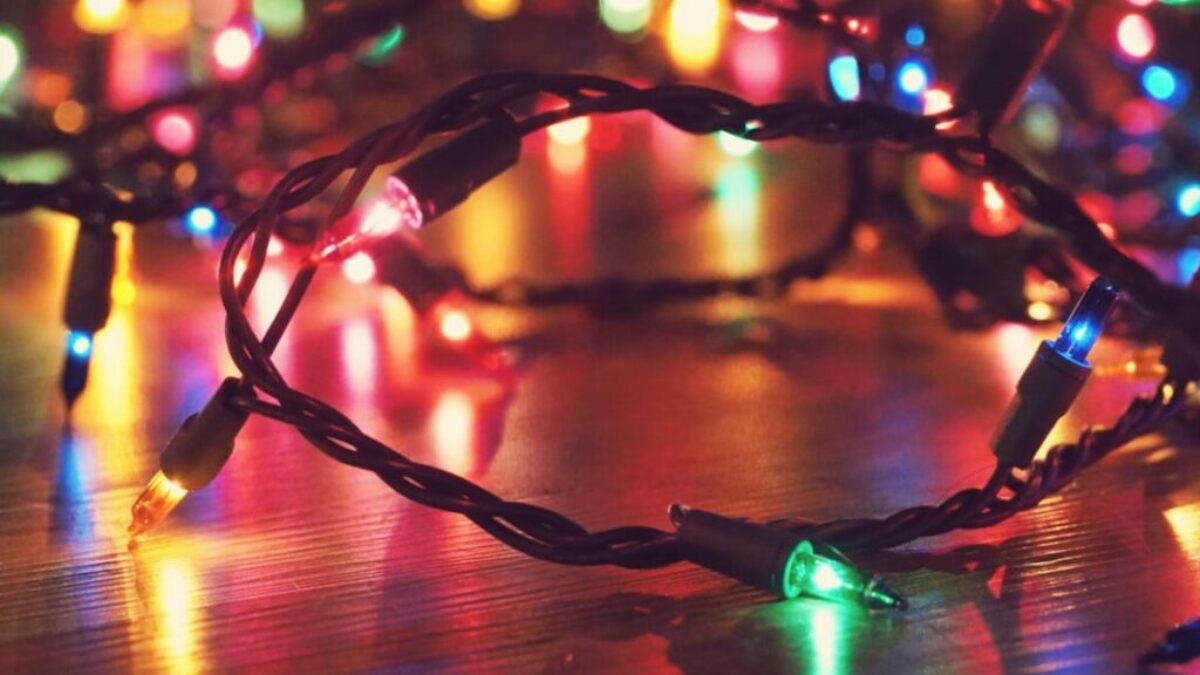 turned-on string lights