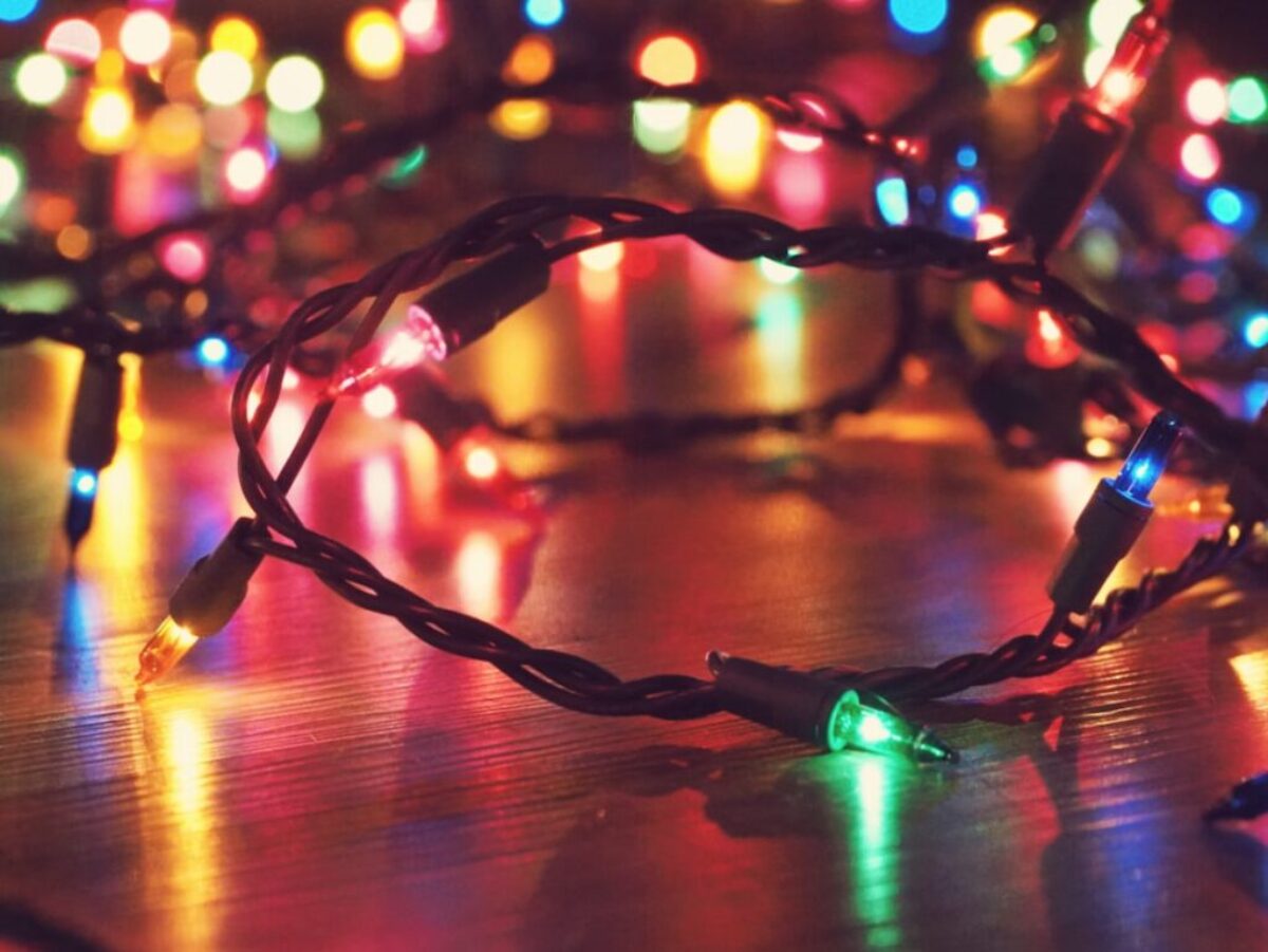 turned-on string lights