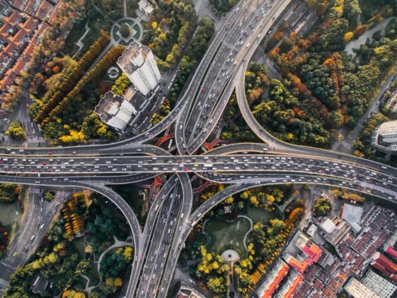 aerial photography of concrete roads
