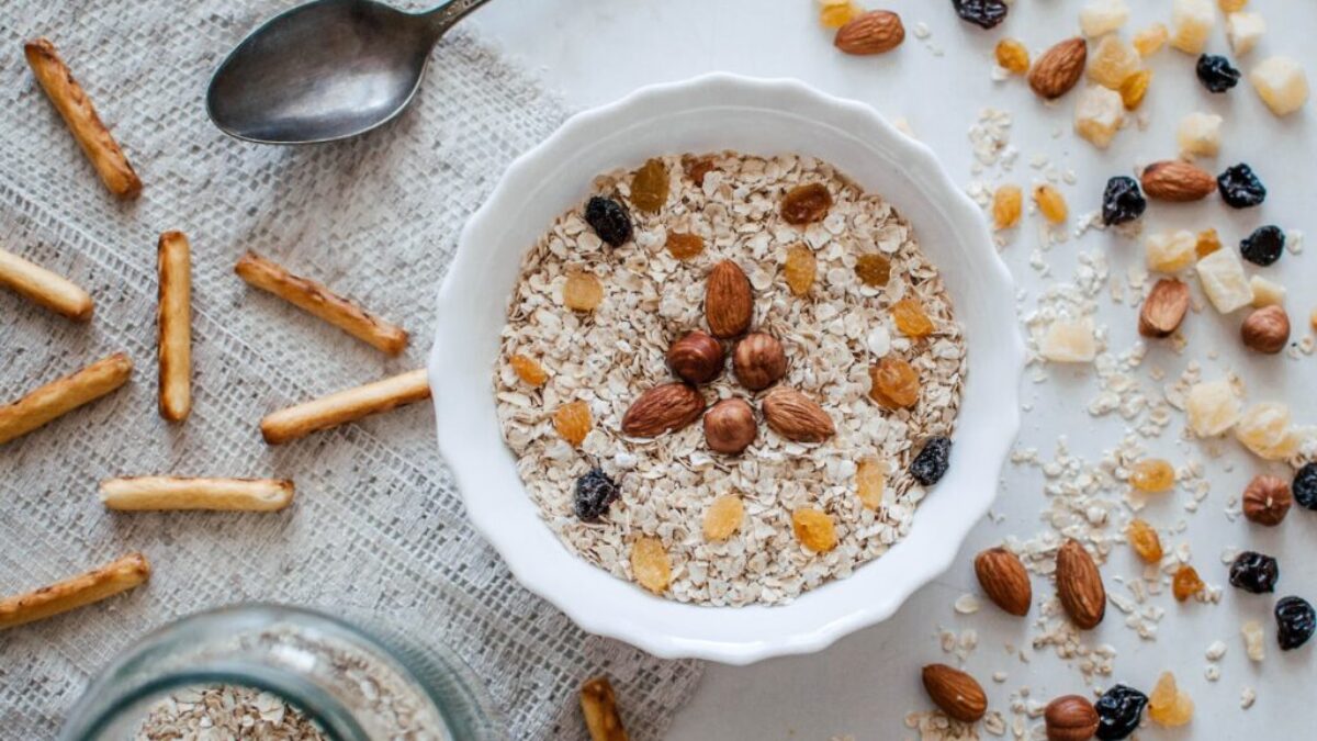 nuts and bowl of cereals