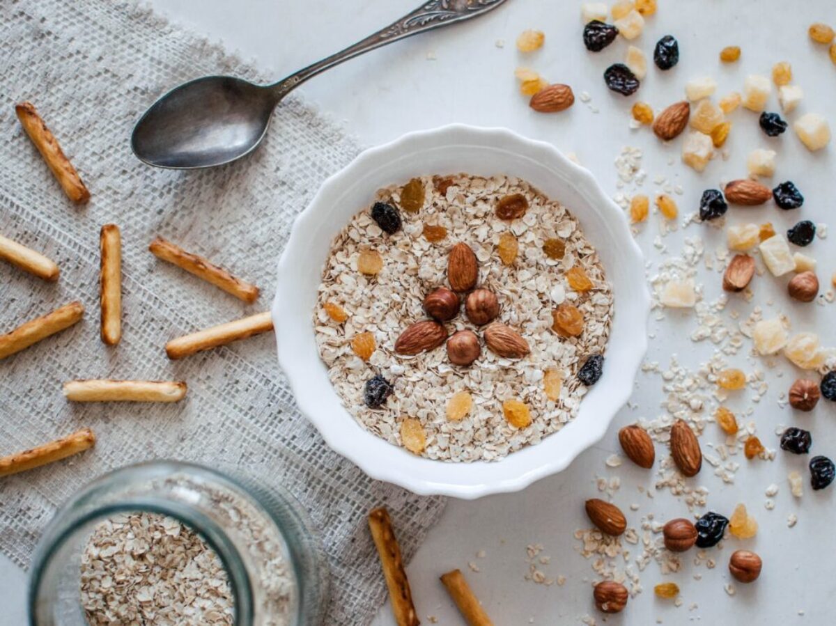 nuts and bowl of cereals