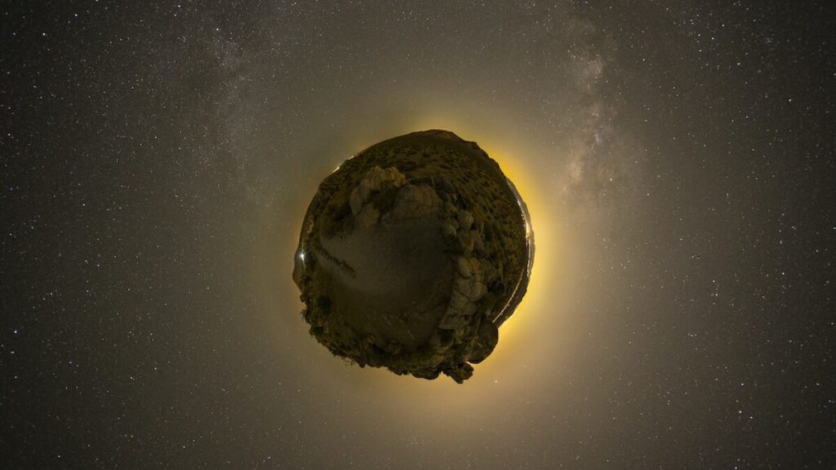 floating rock on galaxy illustration
