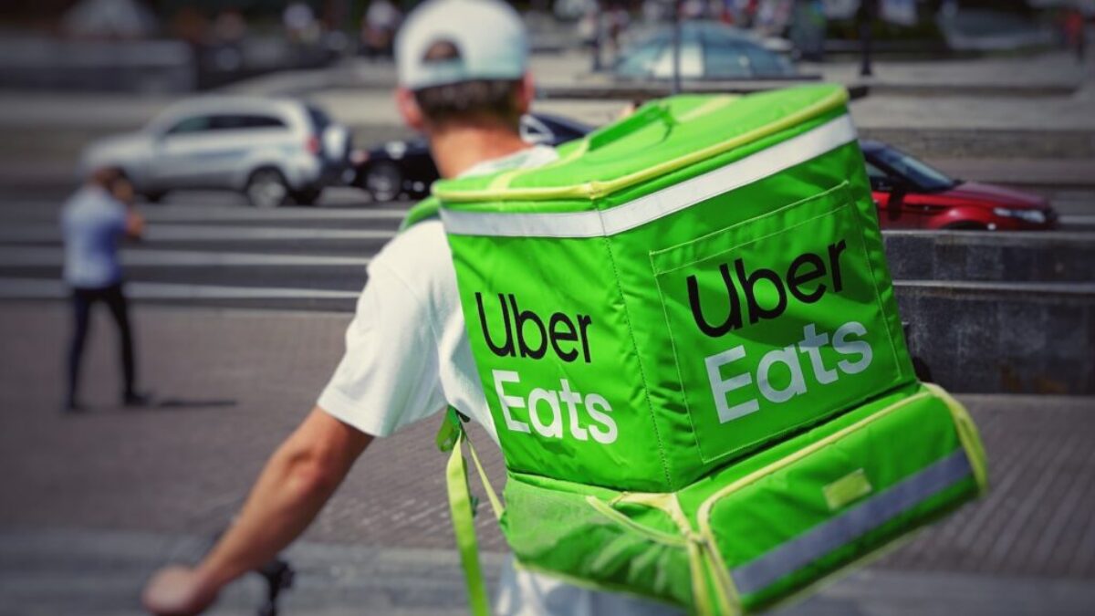 man with Uber eats backpack