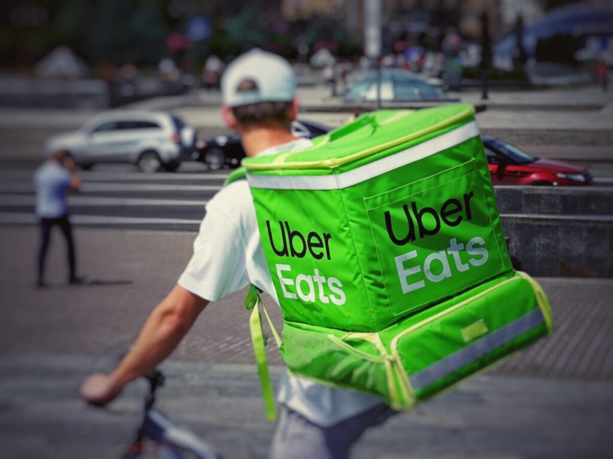 man with Uber eats backpack