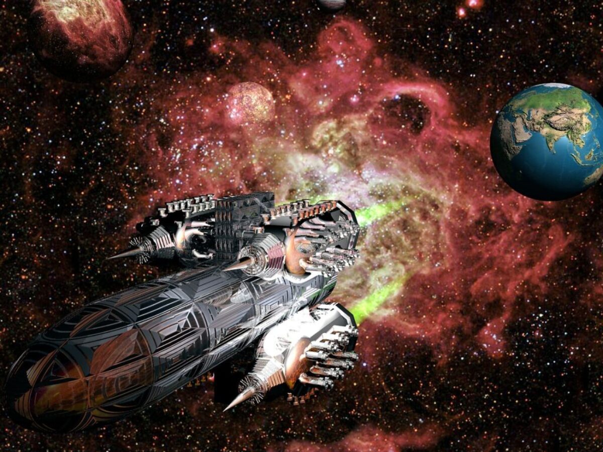 space ship, space, planets