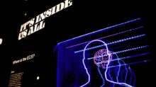 a neon display of a man's head and brain