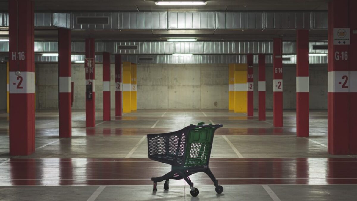 shopping cart in indoor parking lot
