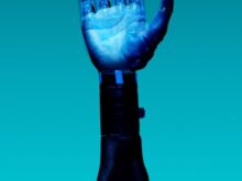Prosthetic Arm on Blue Background