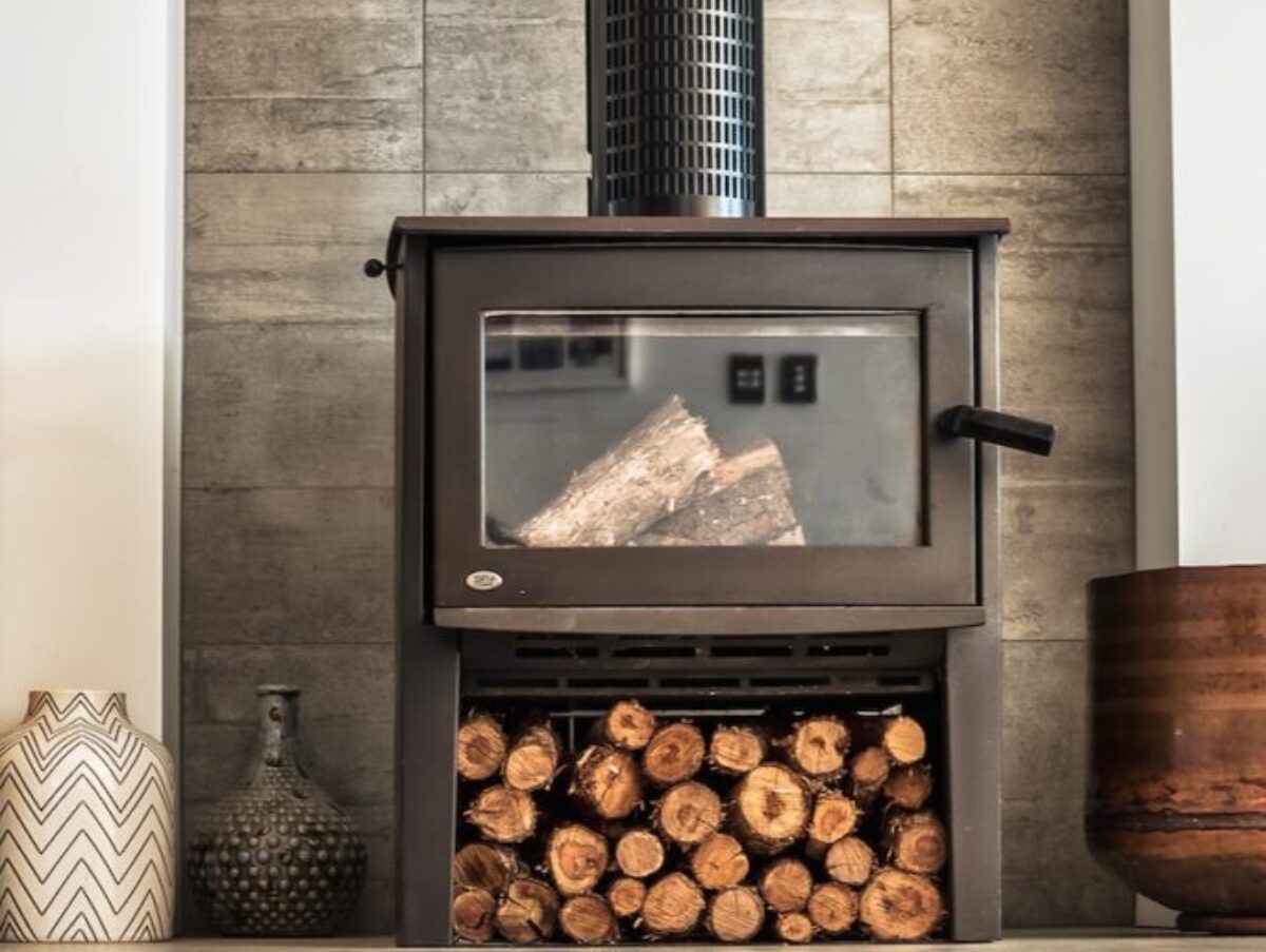 black wood burner near brown wooden pot