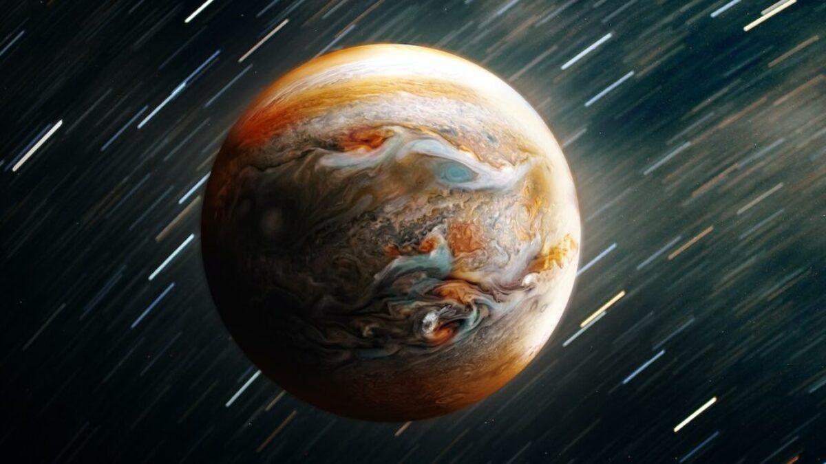 a planet with a star trail in the background