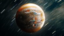 a planet with a star trail in the background