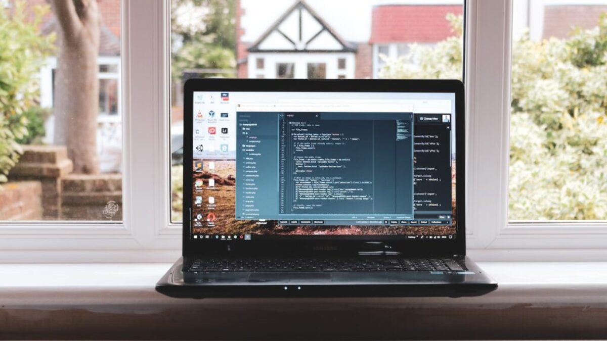 black laptop computer turned on