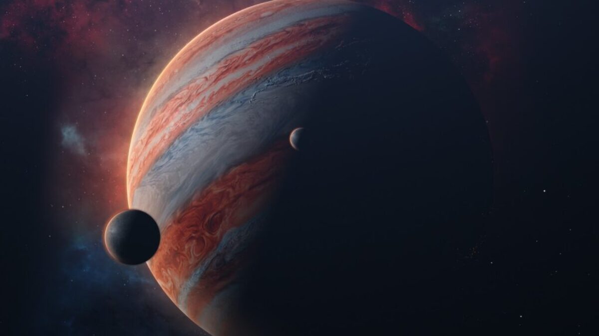 an artist's rendering of a planet with two planets in the background