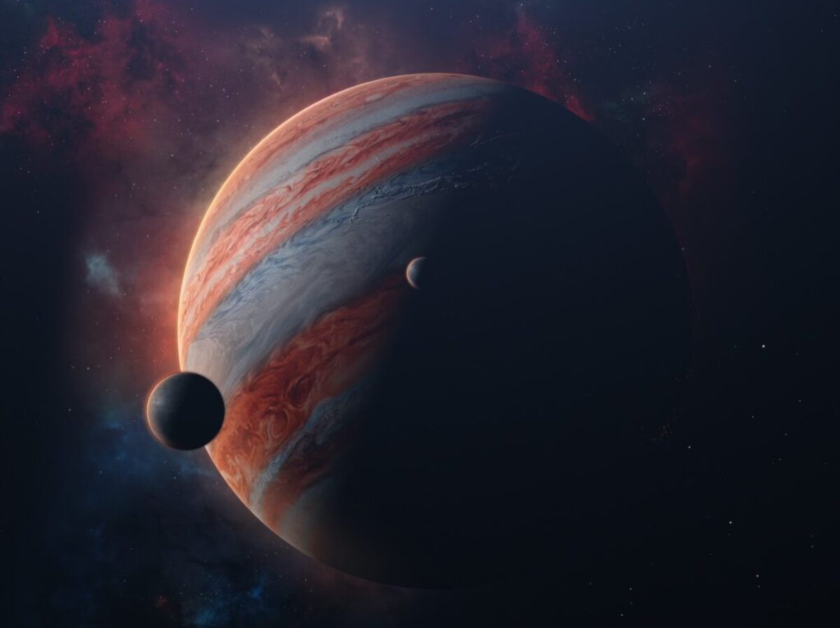 an artist's rendering of a planet with two planets in the background