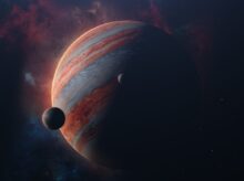 an artist's rendering of a planet with two planets in the background