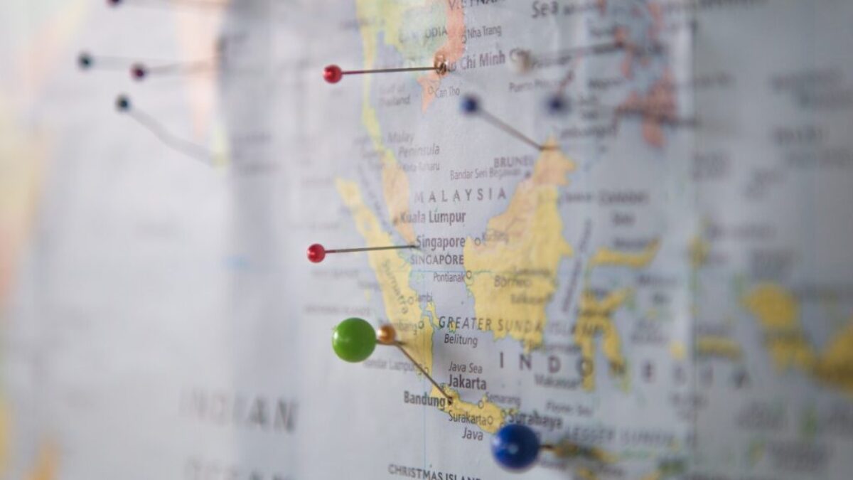 world map with pins