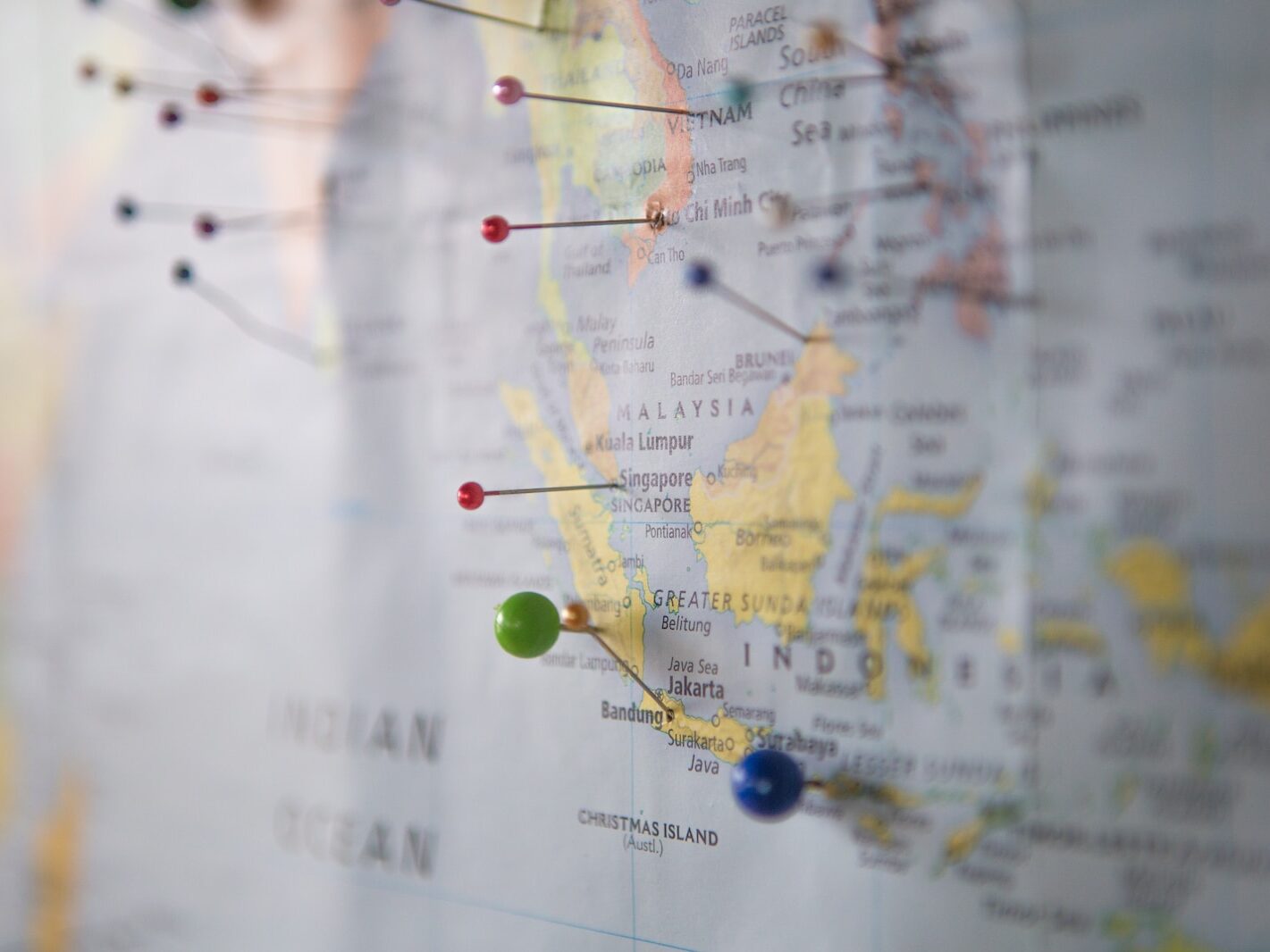 world map with pins