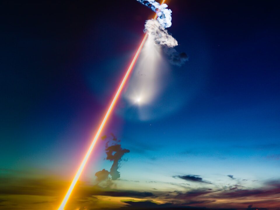 rocket launched at nighttime