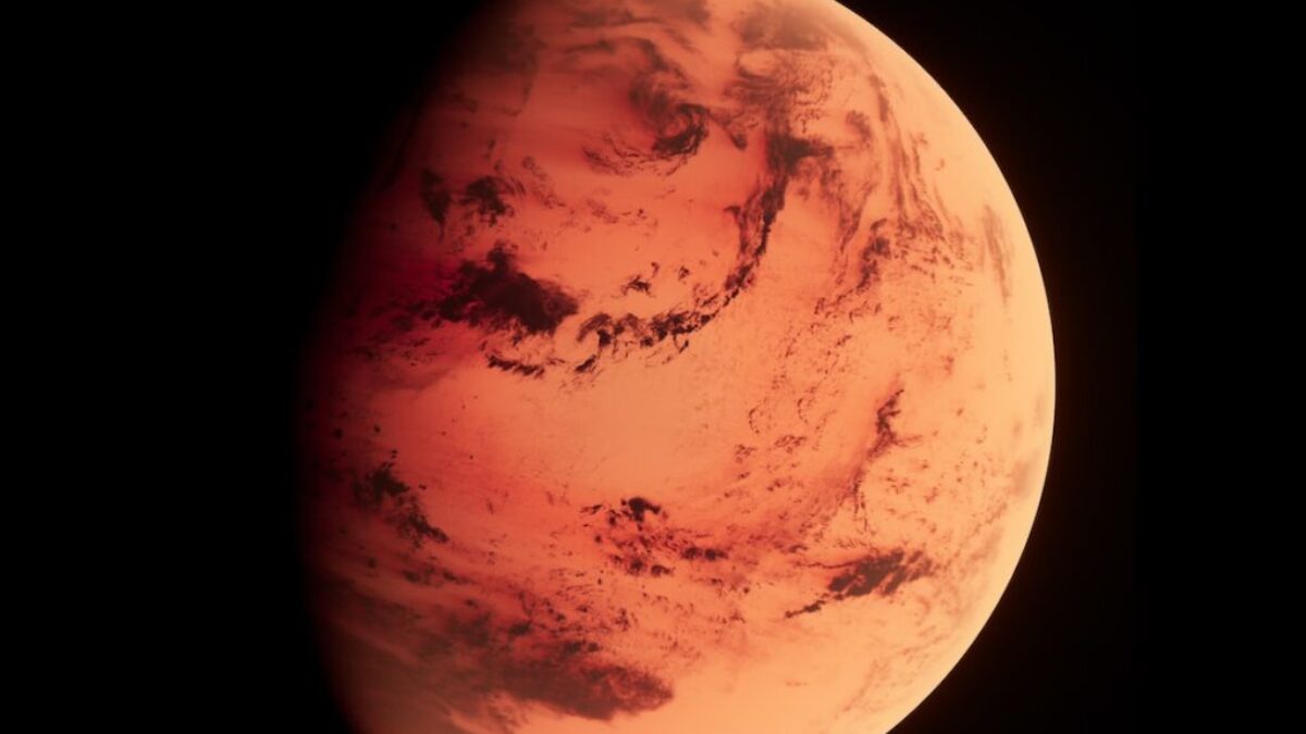 a red planet with a black background