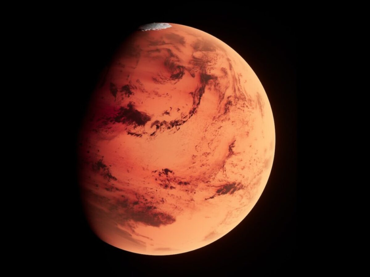 a red planet with a black background
