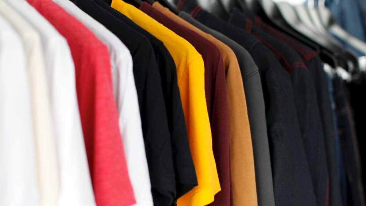 closeup of hanged shirts on rack