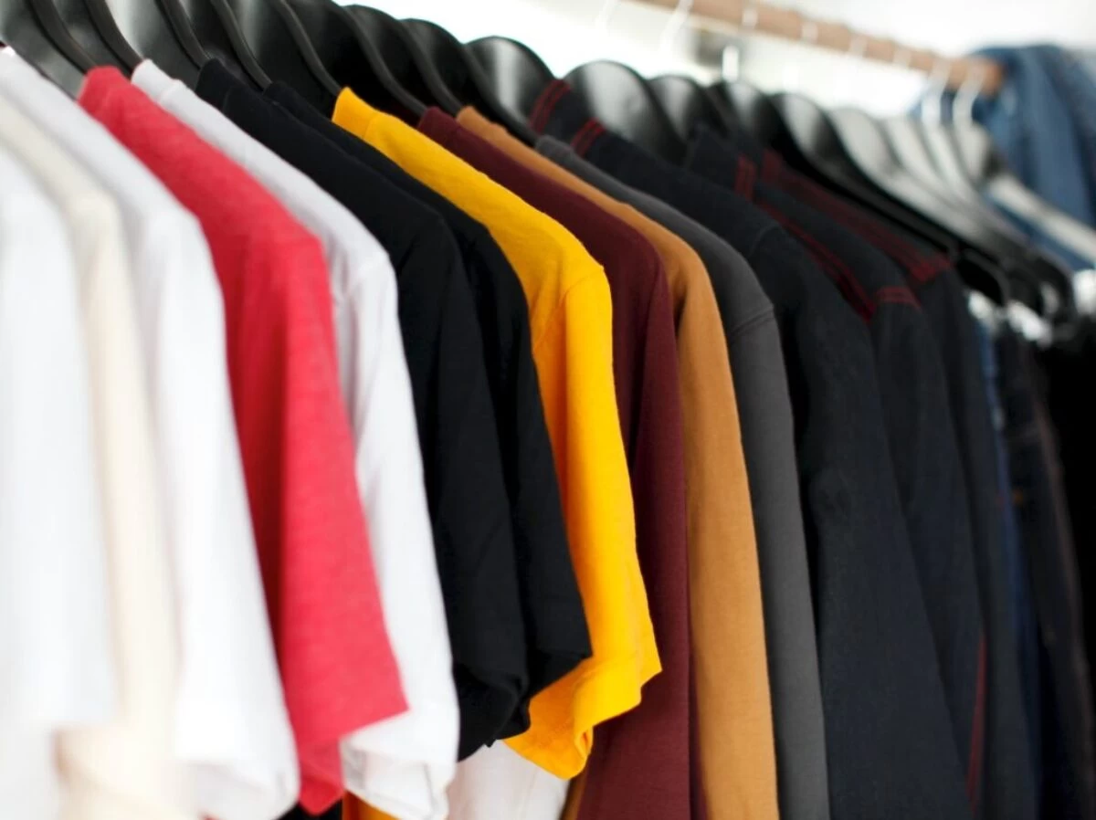 closeup of hanged shirts on rack
