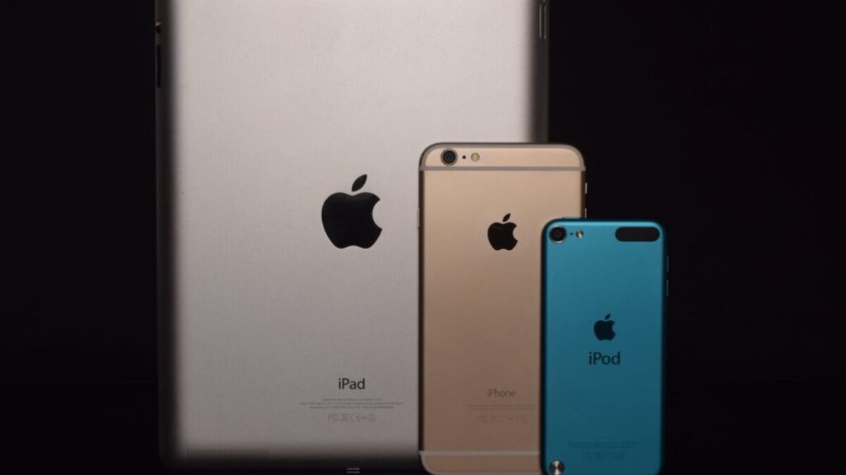 Space Gray Ipad, Gold Iphone 6, and Blue Ipod Touch
