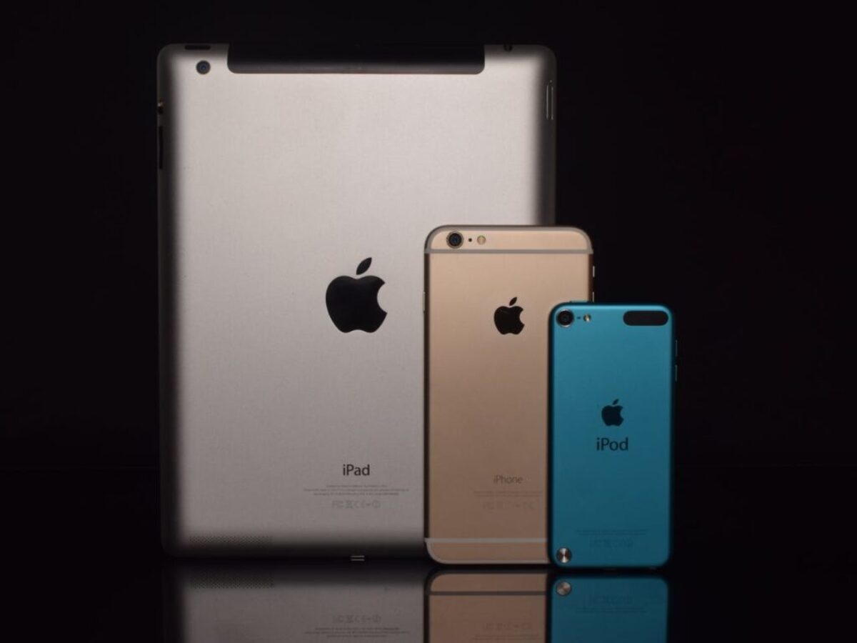 Space Gray Ipad, Gold Iphone 6, and Blue Ipod Touch