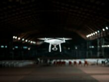 white drone in a building