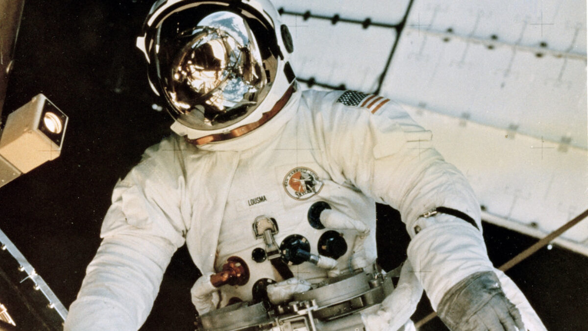 Astronaut Jack Lousma, Skylab Sunshade Deployment (NASA Archive, 07/14/73)