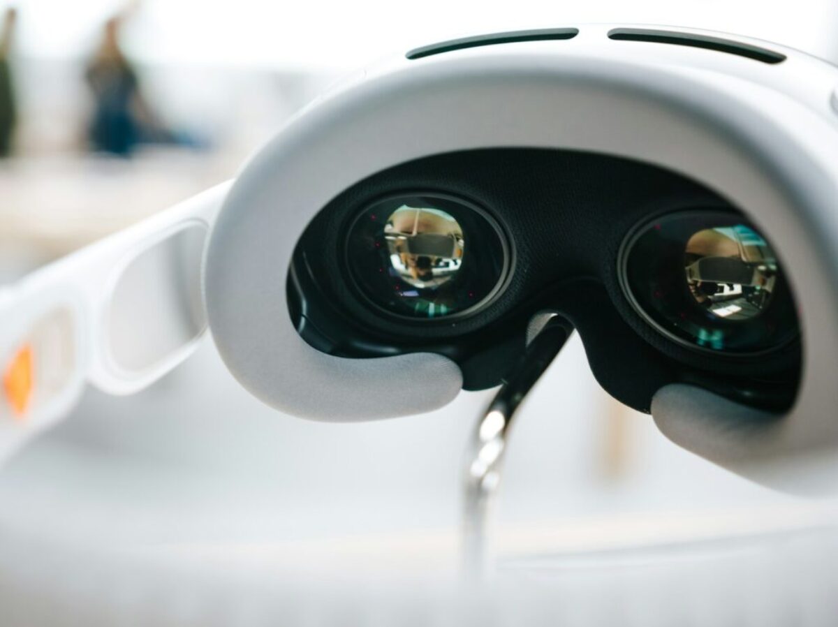 a close up of a pair of glasses attached to a device