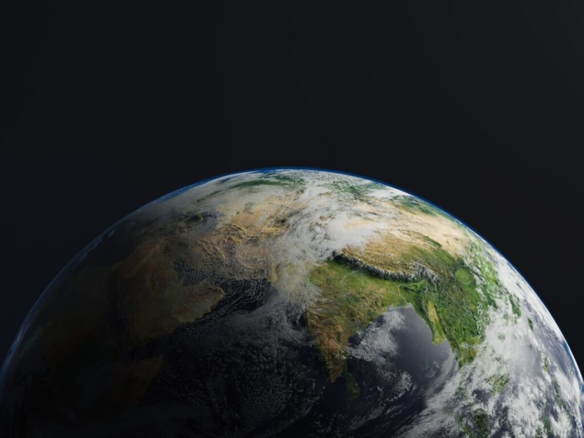a planet with clouds and water