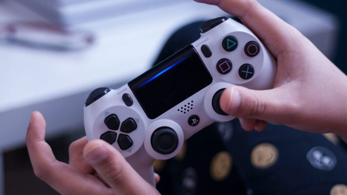 person holding white and black game controller