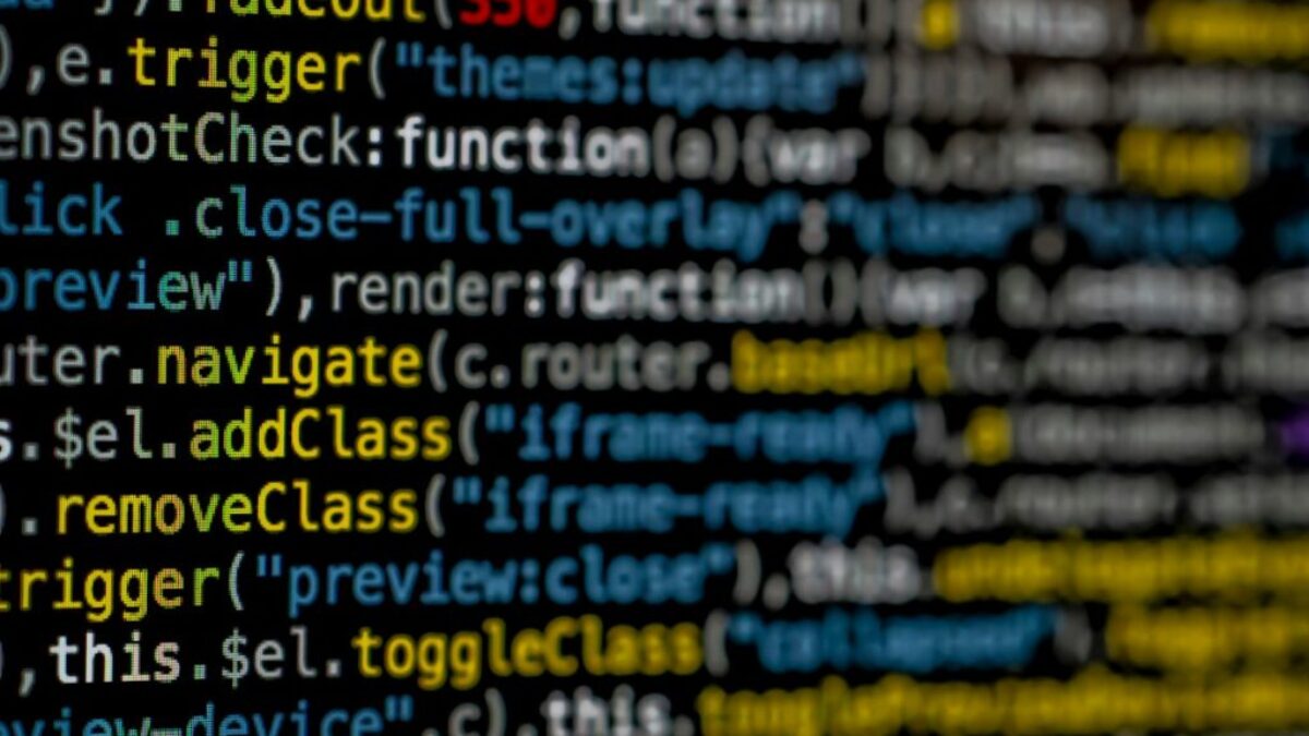 yellow and blue data code displayed on screen